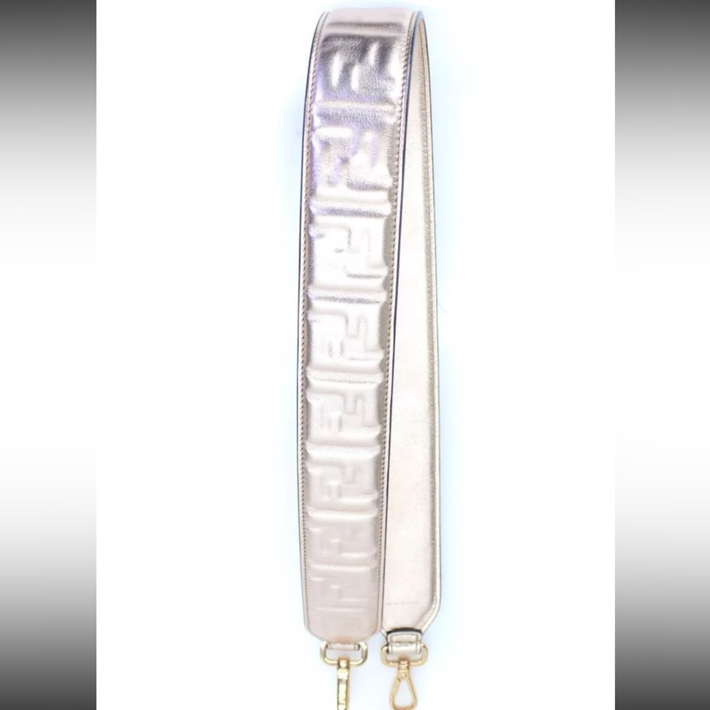 🩶Fendi Metallic Leather Embossed Zucca Handbag Bag Strap Rose Gold Tone